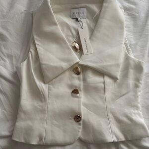 MARBLE Cream Tailored Sleeveless Vest with Gold Buttons